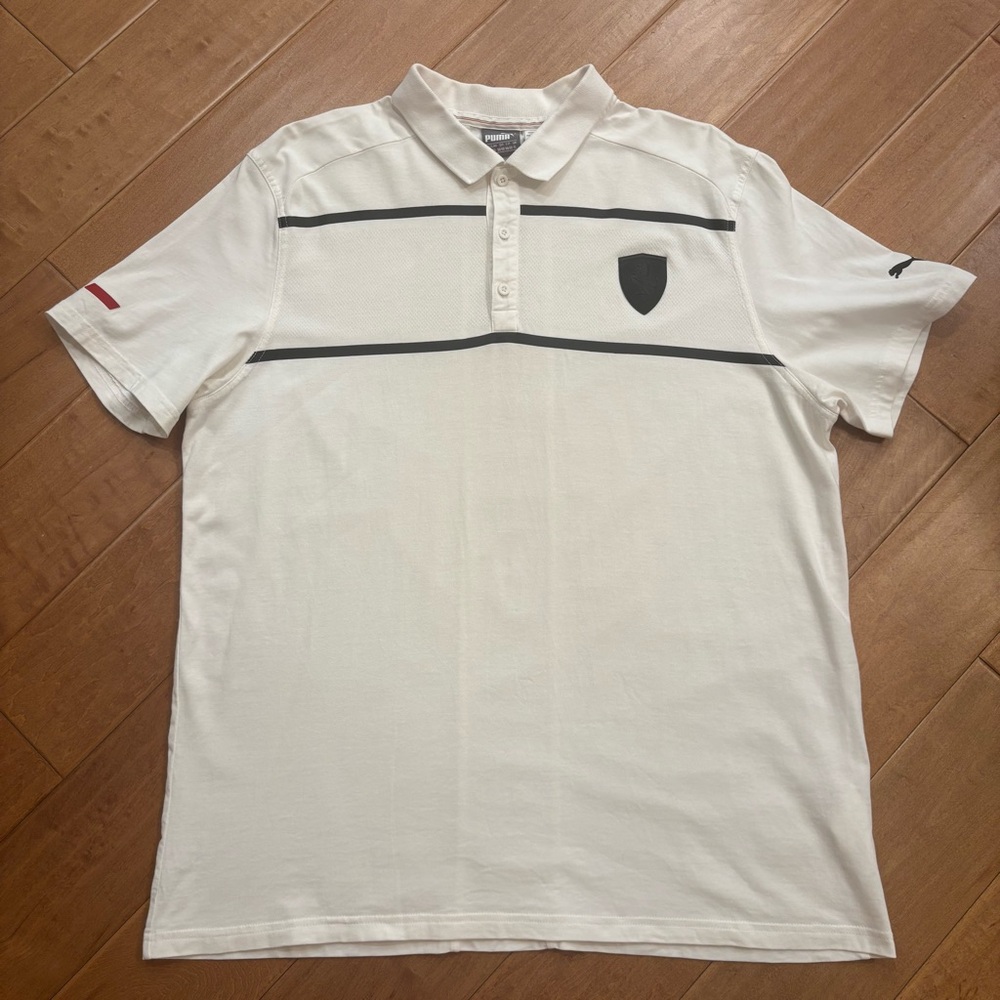 PUMA x FERRARI Men’s White Short Sleeve Cotton XL Polo Tennis Golf Shirt